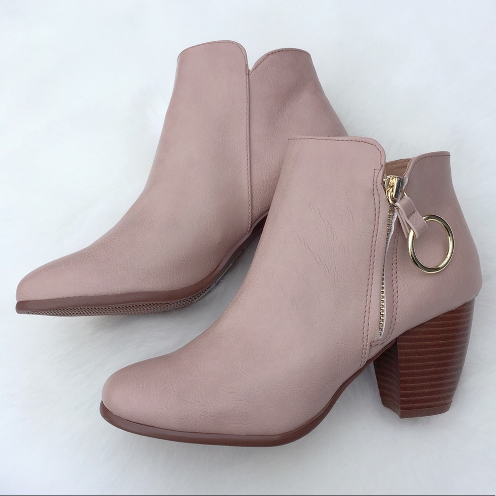 Nude Ankle Booties Gold Ring Zipper - Picture 2 of 5